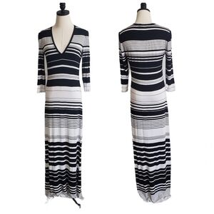 Bcbgmaxazria Mikayla Maxi Dress 3/4 Sleeve Black/White Strip Size M Tall